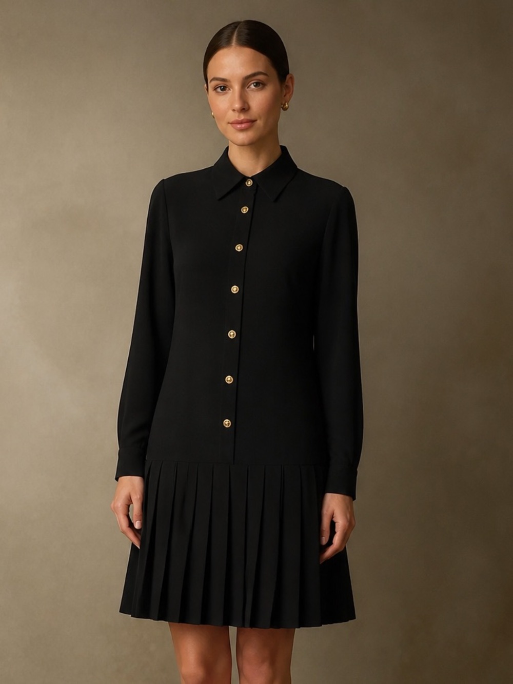 Simons Black Pleated Hem Shirt Dress